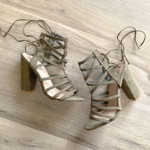 Lace Up Olive Green High Heel Summer Sandals